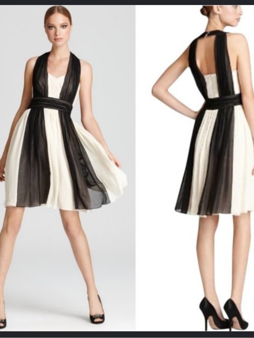 Max & Cleo Black and Cream Halter Midi Dress